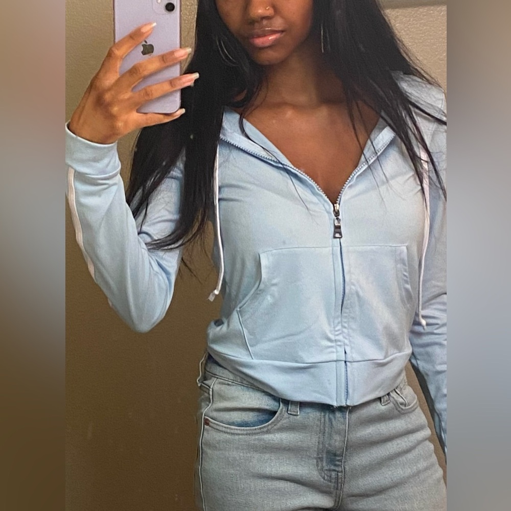 Fashionnova Light Blue Athletic Zip Up Jacket